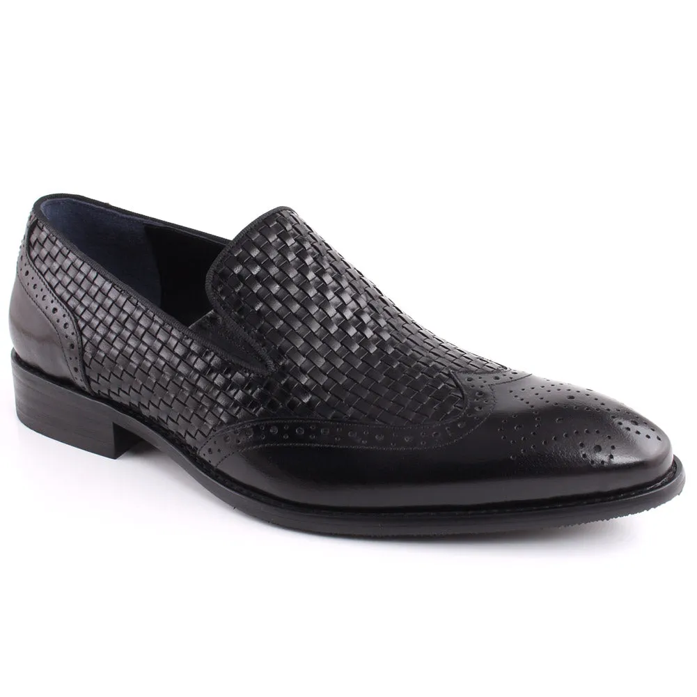 Mens GLENN Perforated Wing Tip Embossed Woven Design Loafer Shoes Flat Bootie Shoes