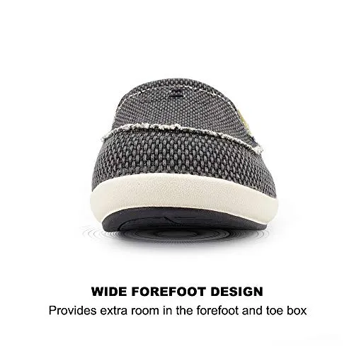 Mens Slippers with Arch Support, Canvas House Slipper for Men with Suede Insole and Velvet Lining, Slip on Clog House Shoes with Indoor Outdoor Anti-Skid Rubber Sole, Black Nail Lacquer In Ballet Slippers