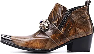 White Gogo Boots Men's Western Boot Metal Tip Zipper Brown