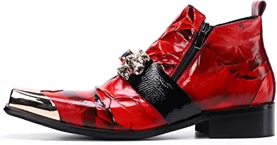 Boots Wide Feet Men's Western Boots Square Metal Tip in Blue Red