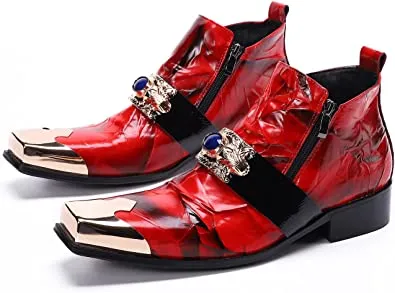 Punk Rock Boots Men's Western Boots Square Metal Tip in Blue Red