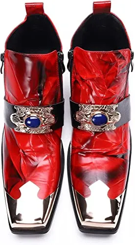 Rc Boots Men's Western Boots Square Metal Tip in Blue Red