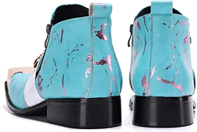 Men's Western Boots Square Metal Tip in Blue Red Wheat Boots