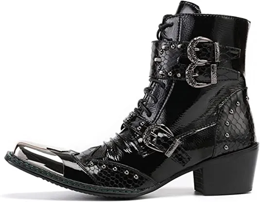 Steel-toe Safety Boots Men's Western Motorcycle Boots Square Metal Tip