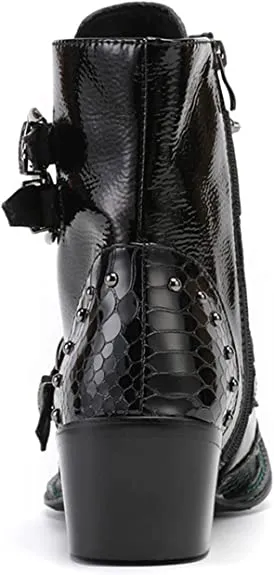 Black Rider Boots Men's Western Motorcycle Boots Square Metal Tip