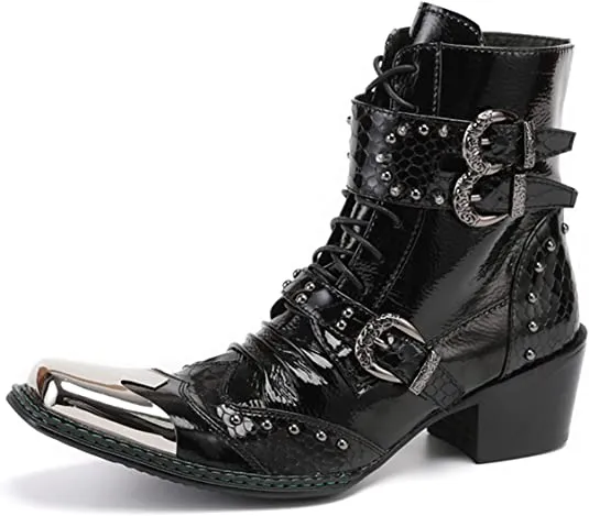 Men's Western Motorcycle Boots Square Metal Tip Rocky Boots