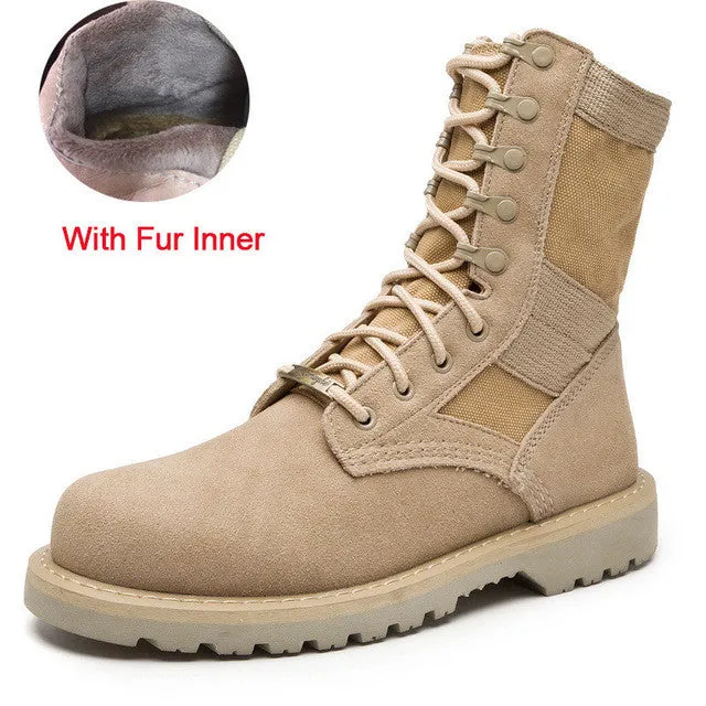 Crochet Flat Shoe Merkmak Lovers Autumn Winter Leather Ankle Boots Cow Suede Men Desert Military Tactical Outdoor Combat Army Boots Big Size 35-47