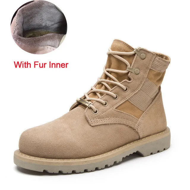 Merkmak Lovers Autumn Winter Leather Ankle Boots Cow Suede Men Desert Military Tactical Outdoor Combat Army Boots Big Size 35-47 Ballet Shoes