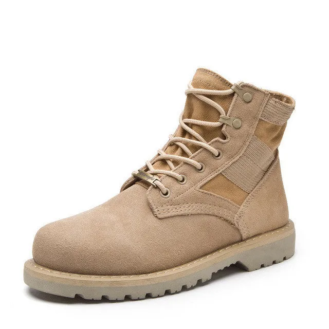 Merkmak Lovers Autumn Winter Leather Ankle Boots Cow Suede Men Desert Military Tactical Outdoor Combat Army Boots Big Size 35-47 Winter Cycling Shoes