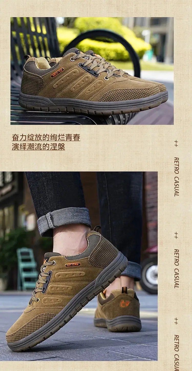 Men Outdoor Casual Flat Shoes Classic Style Hiking Shoes Wear Resisting Anti-Skid Walking Middle Aged Male Jeans Footwear Winter Hiking Shoes Heel Blisters