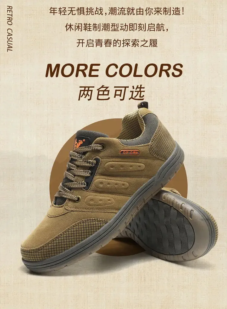 Men Outdoor Casual Flat Shoes Classic Style Hiking Shoes Wear Resisting Anti-Skid Walking Middle Aged Male Jeans Footwear Winter Zero Drop Wide Toe Box Hiking Shoes