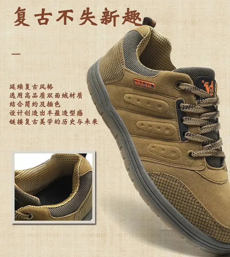 Men Outdoor Casual Flat Shoes Classic Style Hiking Shoes Wear Resisting Anti-Skid Walking Middle Aged Male Jeans Footwear Winter Fast Drying Hiking Shoes
