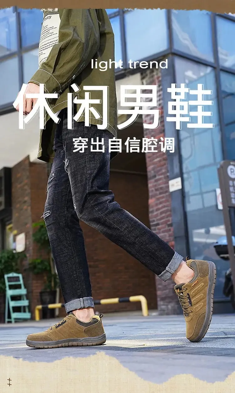 Men Outdoor Casual Flat Shoes Classic Style Hiking Shoes Wear Resisting Anti-Skid Walking Middle Aged Male Jeans Footwear Winter Most Supportive Hiking Shoes