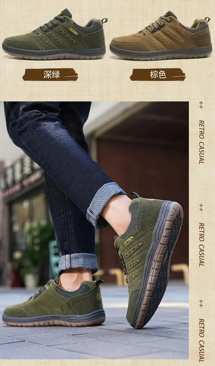 Men Outdoor Casual Flat Shoes Classic Style Hiking Shoes Wear Resisting Anti-Skid Walking Middle Aged Male Jeans Footwear Winter Hiking Shoes That Don't Hurt Toes