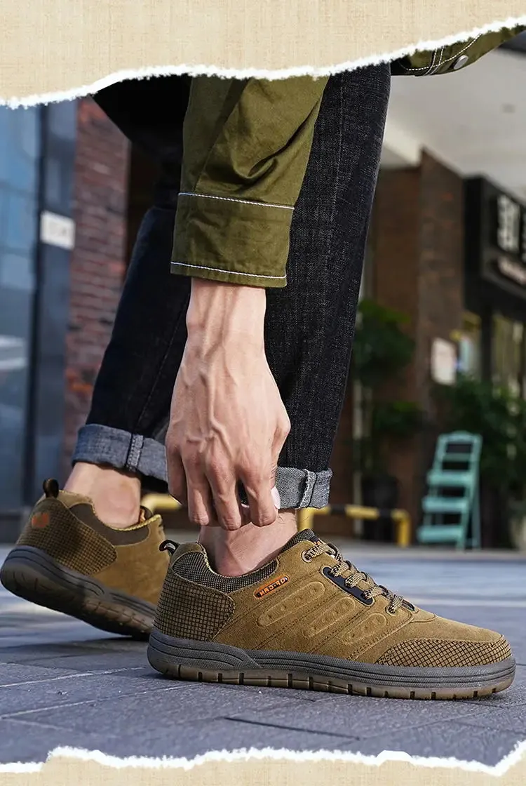 Men Outdoor Casual Flat Shoes Classic Style Hiking Shoes Wear Resisting Anti-Skid Walking Middle Aged Male Jeans Footwear Winter Rock Hiking Shoes