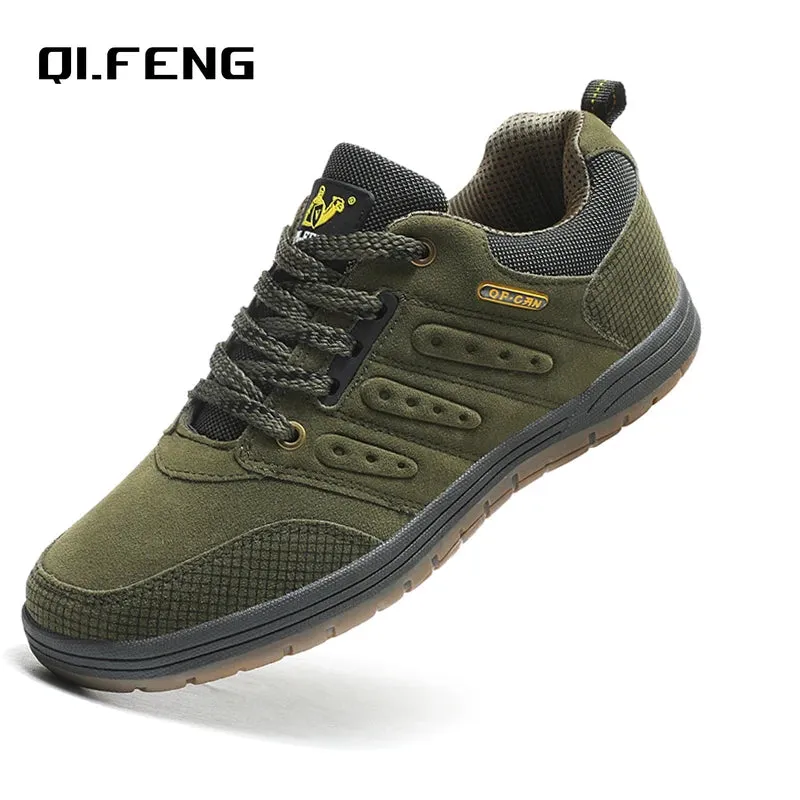Men Outdoor Casual Flat Shoes Classic Style Hiking Shoes Wear Resisting Anti-Skid Walking Middle Aged Male Jeans Footwear Winter Hiking Shoes Vintage