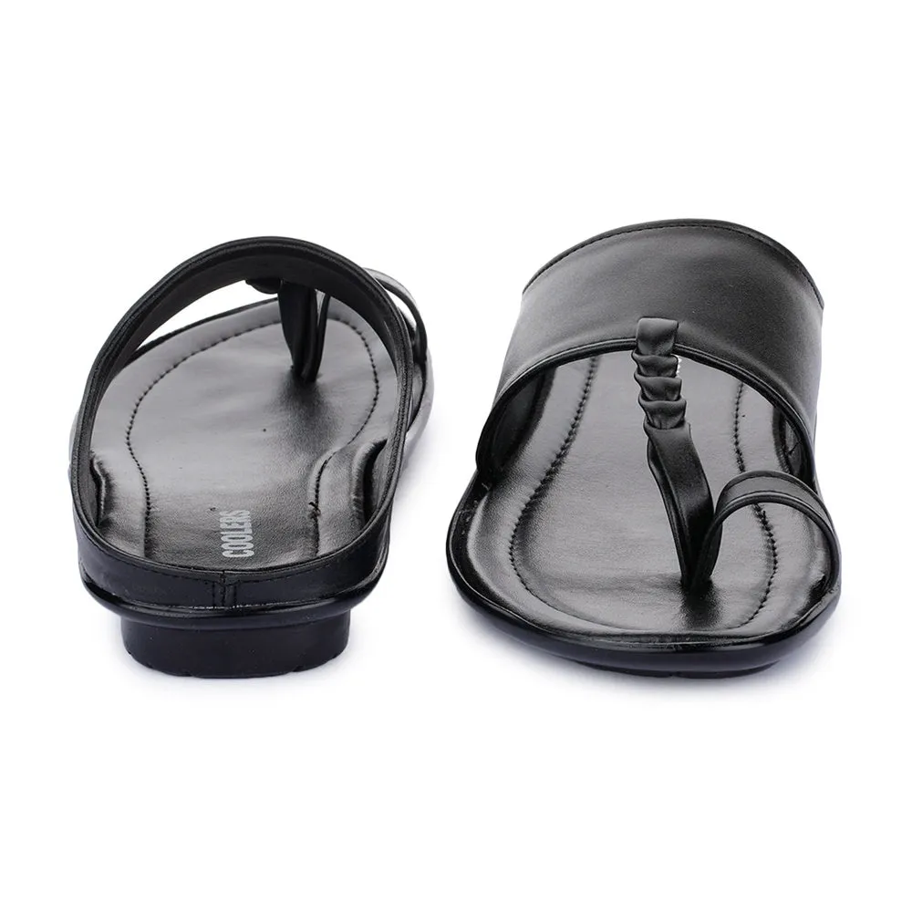 Coolers Casual Black Toe Ring Slippers For Men SRLE-159 By Liberty Comfortable Strappy Sandals