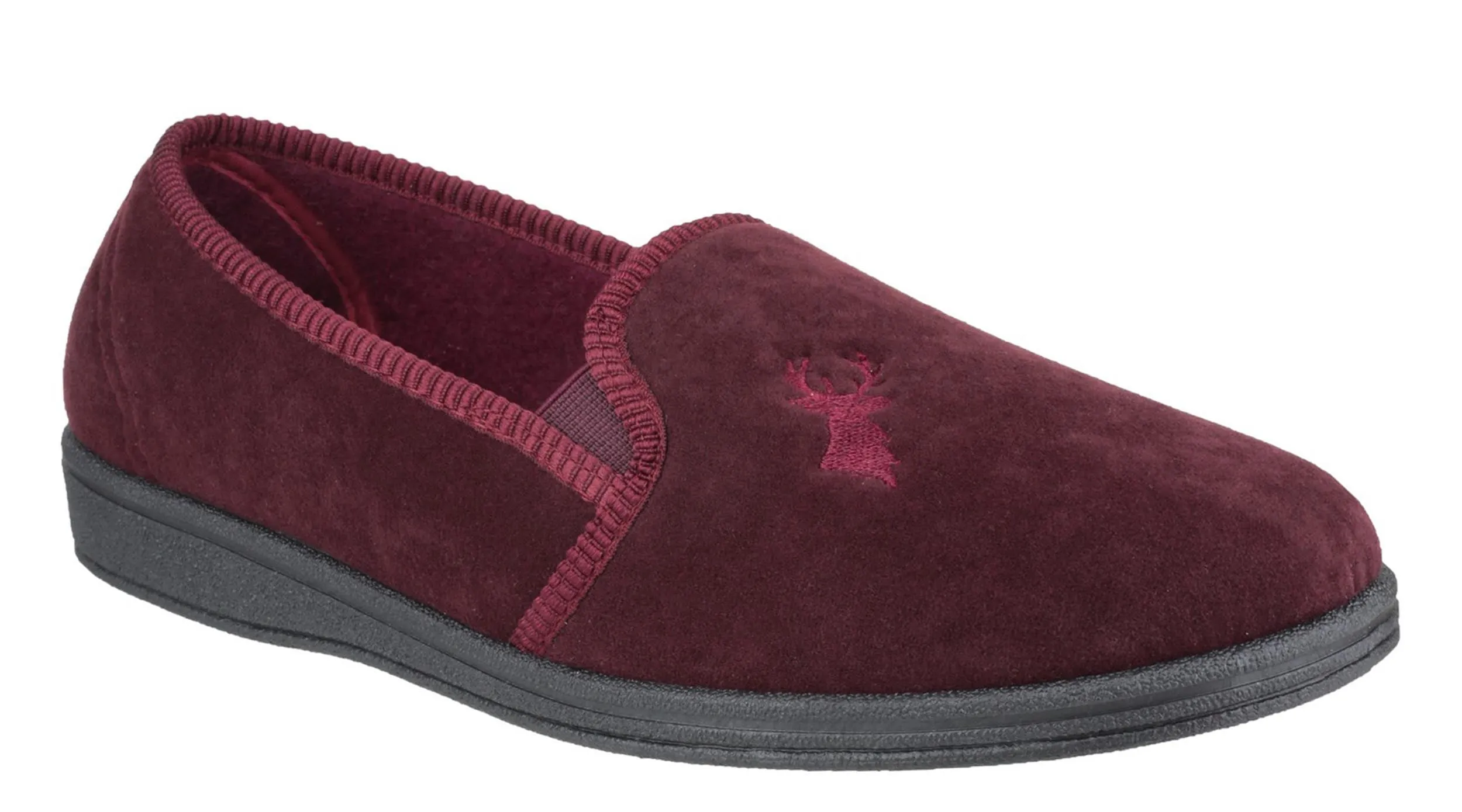 Mirak Stag Mens Classic Velour Full Slipper Slippers With Stitching