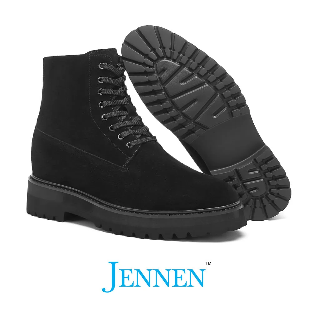 Leather Hiking Boots Mr. Moses 11cm | 4.33 inches Tallest Black Suede Elevator Boots