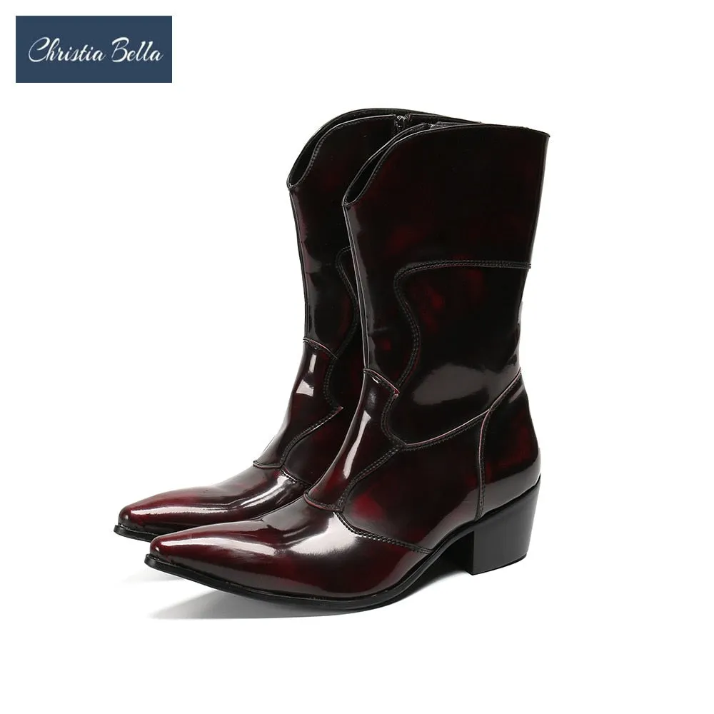 Double D Ranch Boots New Winter Men Shoes Genuine Leather Men Long Boots Fashion Pointed Toe Cowboy Mid-calf Boots Male Western Boots