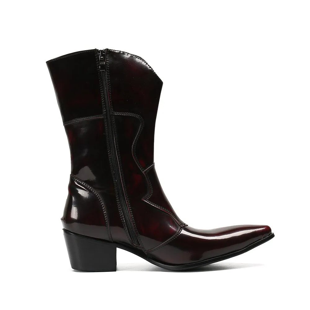 Ankle Boots To Wear With Leggings New Winter Men Shoes Genuine Leather Men Long Boots Fashion Pointed Toe Cowboy Mid-calf Boots Male Western Boots