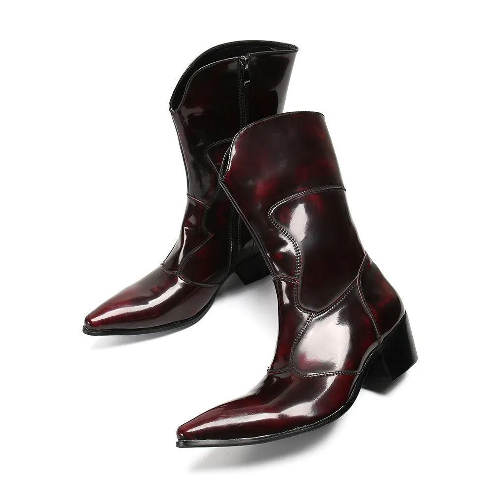 Compression Boots For Legs New Winter Men Shoes Genuine Leather Men Long Boots Fashion Pointed Toe Cowboy Mid-calf Boots Male Western Boots