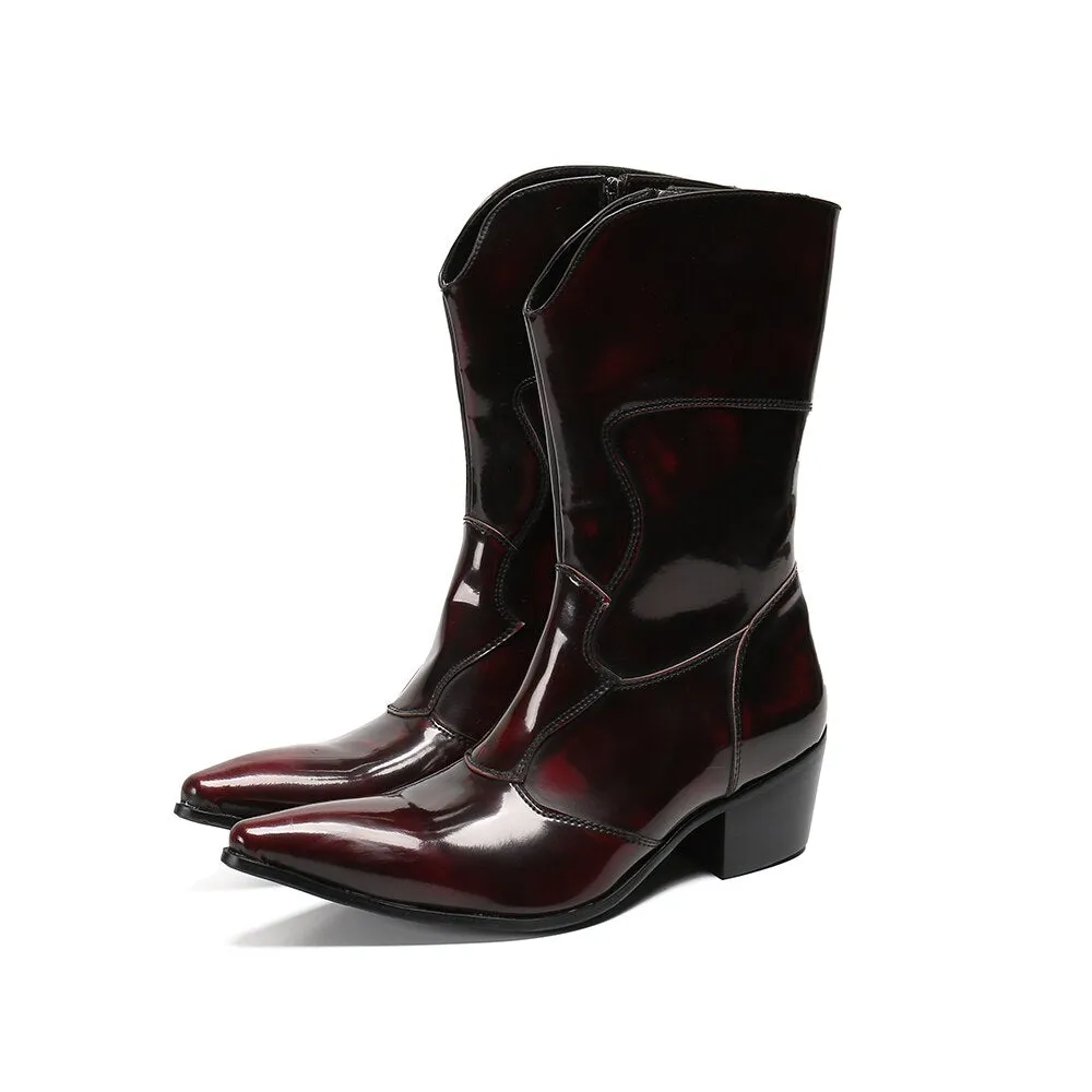 Roper Cowgirl Boots New Winter Men Shoes Genuine Leather Men Long Boots Fashion Pointed Toe Cowboy Mid-calf Boots Male Western Boots