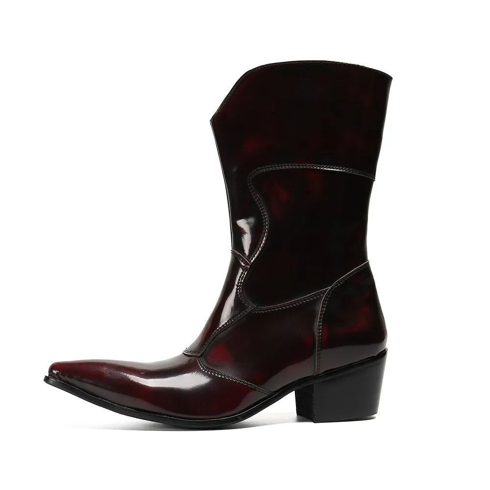 New Winter Men Shoes Genuine Leather Men Long Boots Fashion Pointed Toe Cowboy Mid-calf Boots Male Western Boots Bean Boots