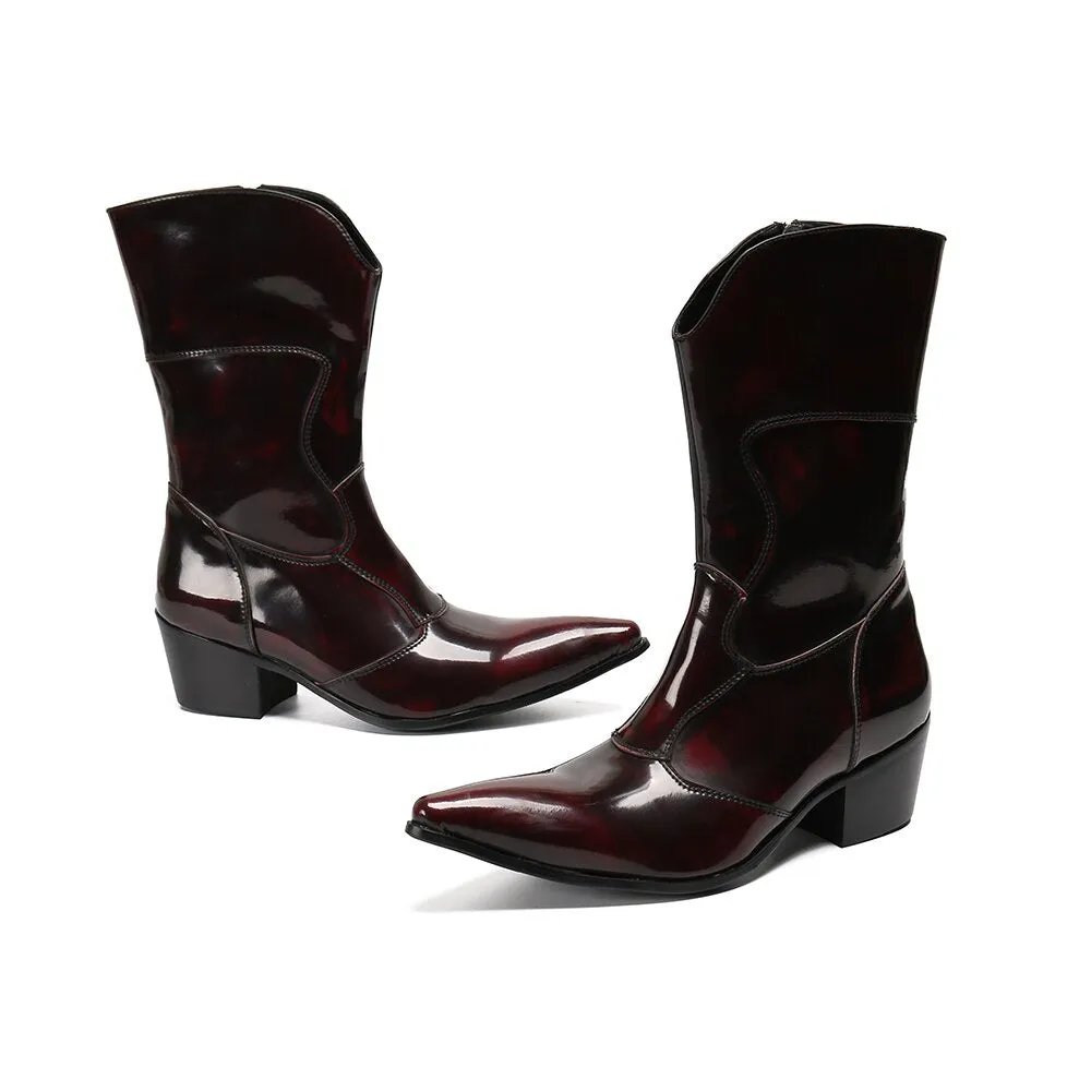 Fashionable Boots New Winter Men Shoes Genuine Leather Men Long Boots Fashion Pointed Toe Cowboy Mid-calf Boots Male Western Boots