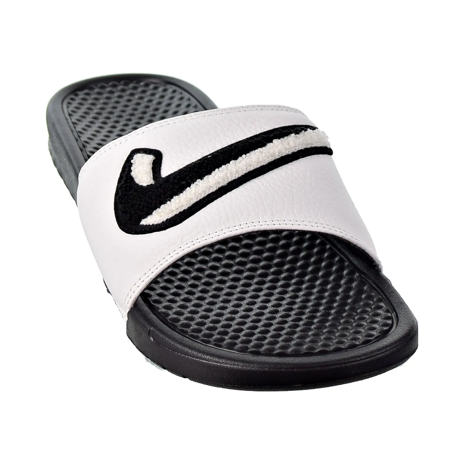 Nike Benassi JDI Chenille Men's Slides Black/Summit White Slippers Wedge Heel