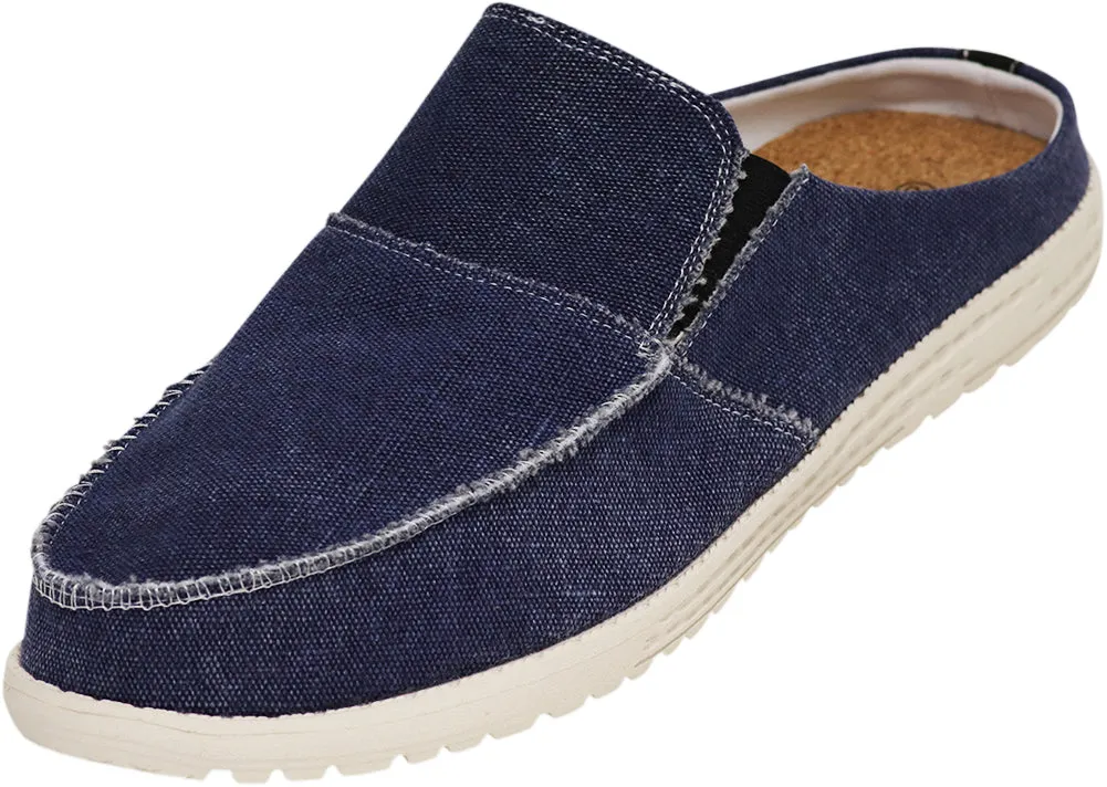Norty Men's Canvas Slip On Clog Boat Slipper Shoe for Indoor Outdoor with Durable Sole Silversmith Square Toe Slippers