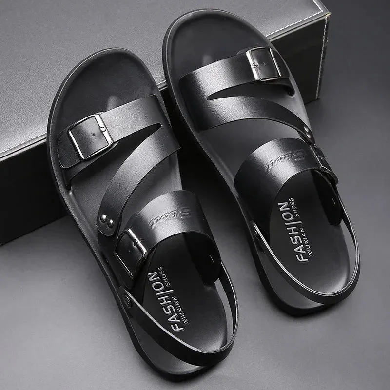 Old Man Slippers Nukty Comfortable Men's Sandals Solid Color Open Toe Mens Leather Sandals New Slippers Beach for Male Leather Footwear