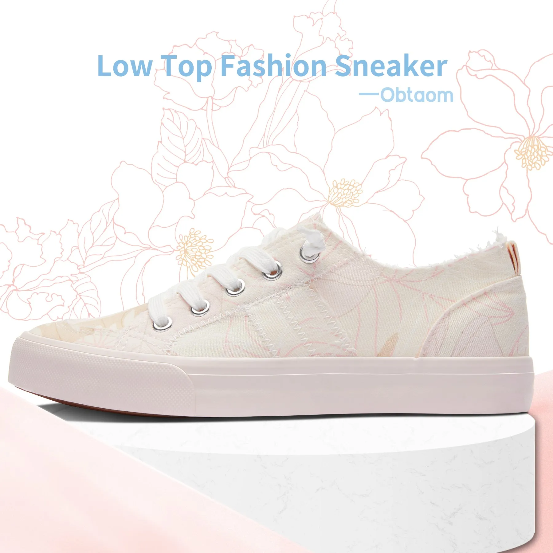 Gore-tex Sneakers Obtaom Women's Play Fashion Sneaker Canvas Slip on Shoes (Floral Pink)