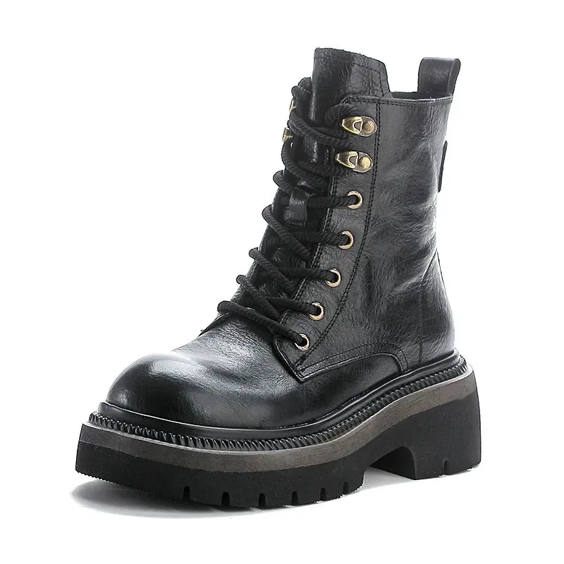 Flat Swing Dance Shoes British Leather Ankle Boots