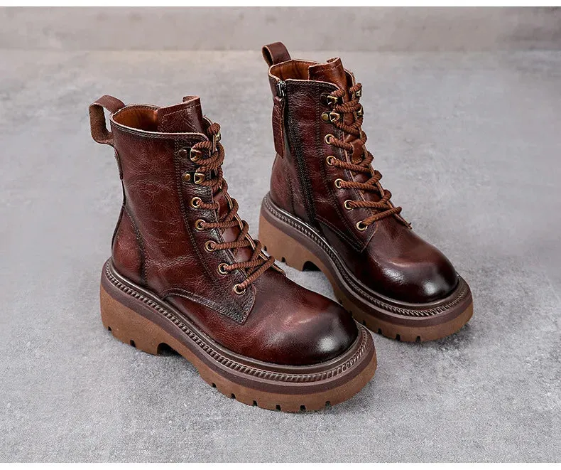 British Leather Ankle Boots Sling Flat Shoes