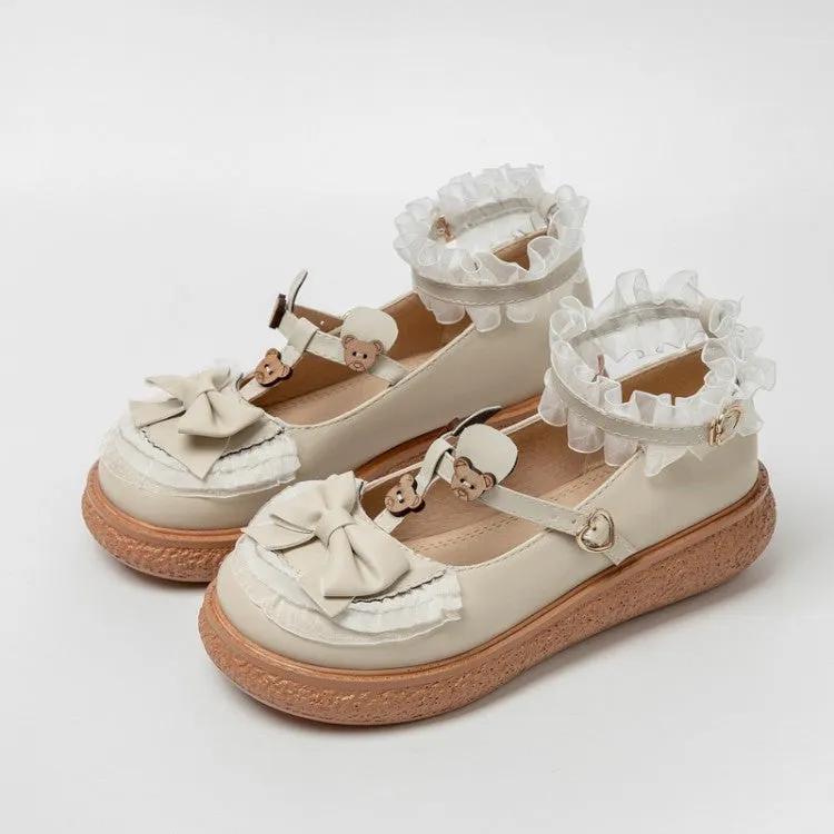 Shoes For Flat Pedal Mountain Biking Women's Lolita Pu Leather Lace Bow Tie Straps Flats Shoes