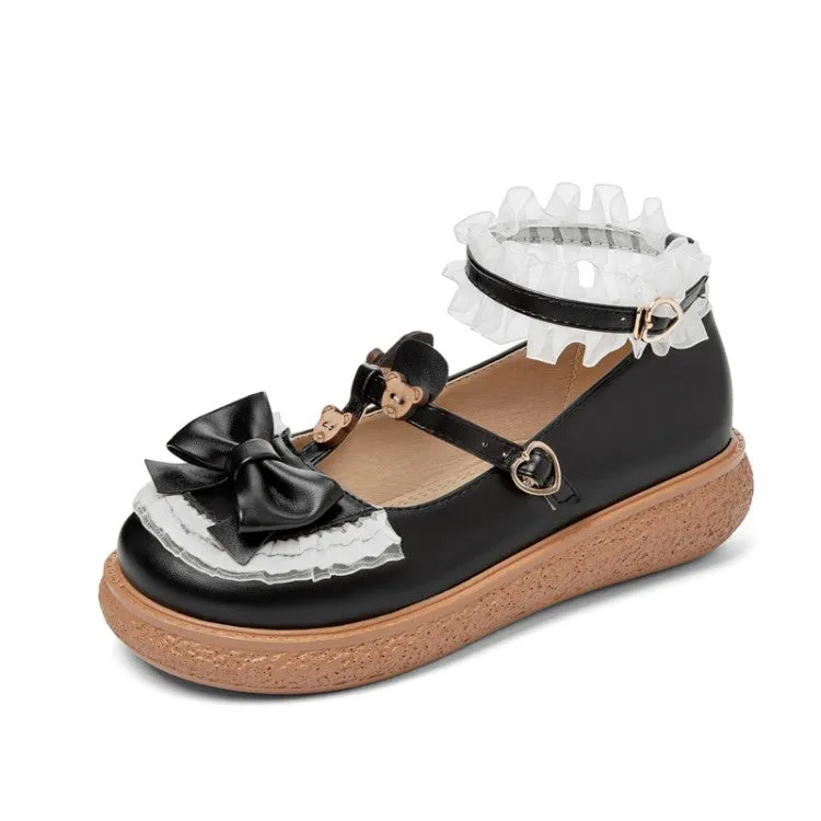 Oxford Shoes Flat Women's Lolita Pu Leather Lace Bow Tie Straps Flats Shoes