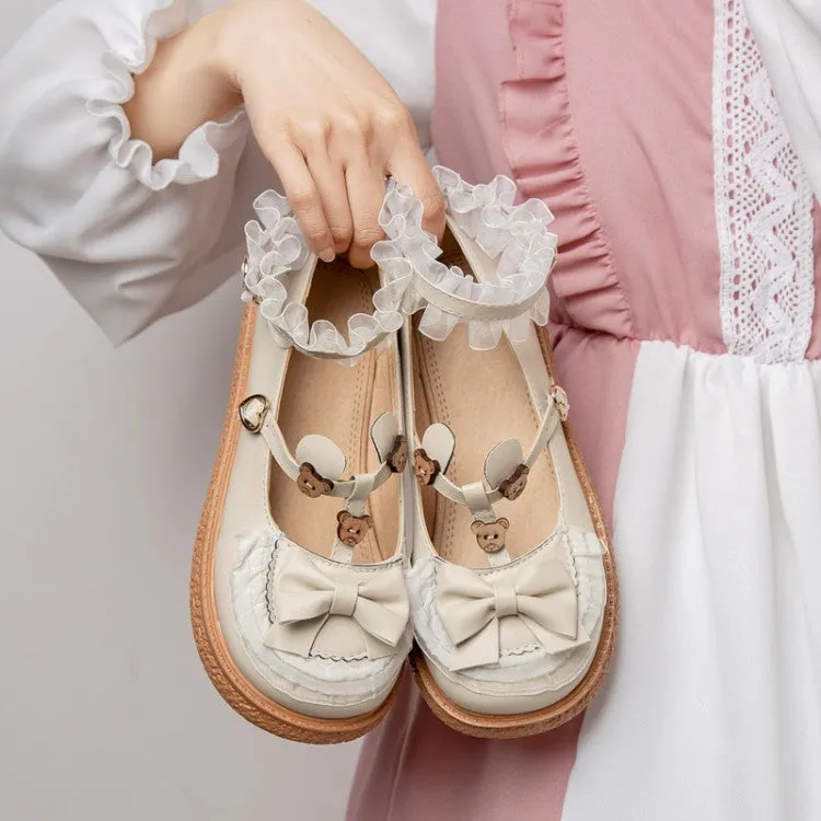 Motion Control Or Stability Shoes For Flat Feet Women's Lolita Pu Leather Lace Bow Tie Straps Flats Shoes