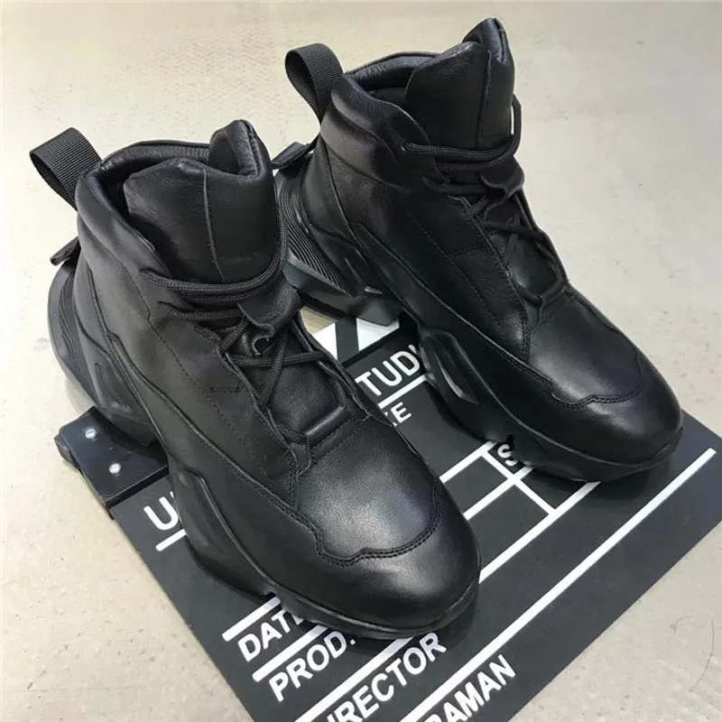 Owen Seak Men's Genuine Leather Lace Up Hightop Sneakers Pointed Toe Shoes Flats