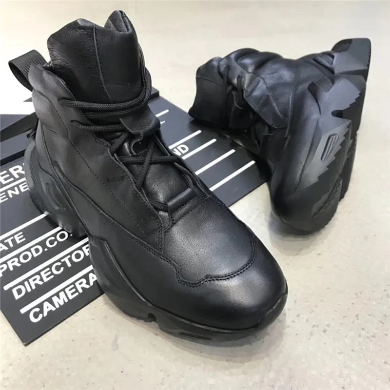 Woven Flat Shoes Owen Seak Men's Genuine Leather Lace Up Hightop Sneakers