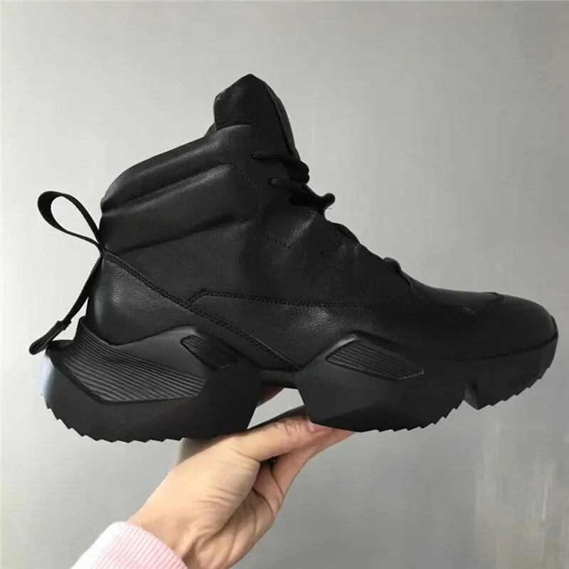 Owen Seak Men's Genuine Leather Lace Up Hightop Sneakers Flat Winter Wedding Shoes