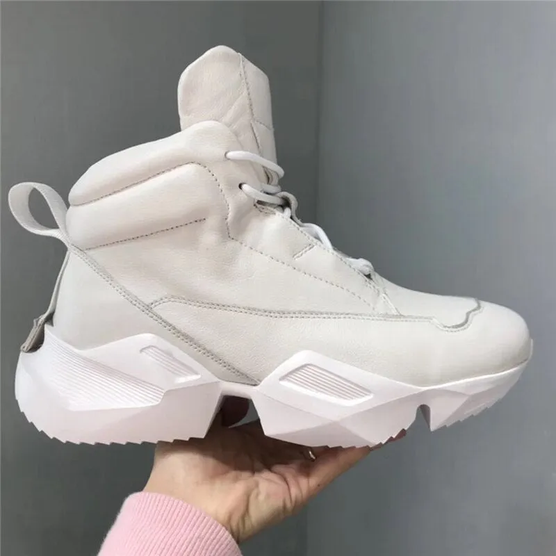 Owen Seak Men's Genuine Leather Lace Up Hightop Sneakers Shoes Flat Feet Walking