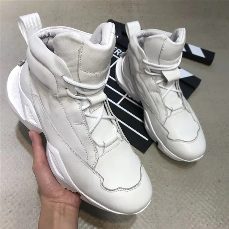 Flat Shoe Insoles Owen Seak Men's Genuine Leather Lace Up Hightop Sneakers