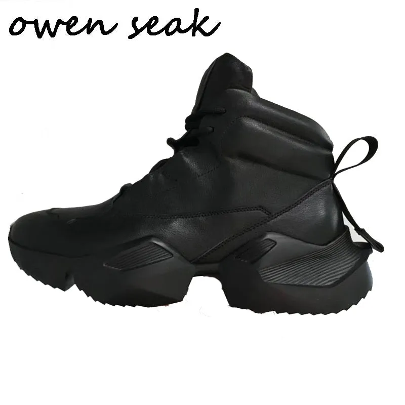 Best Shoes For Walking All Day Flat Feet Owen Seak Men's Genuine Leather Lace Up Hightop Sneakers