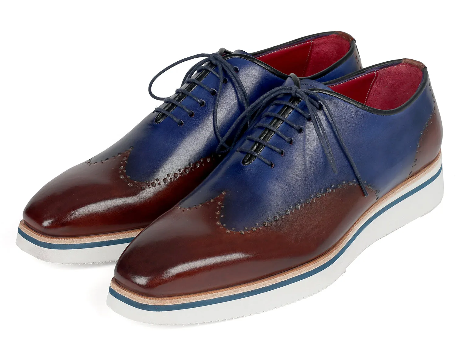 Paul Parkman Men's Smart Casual Wingtip Oxfords Brown & Blue (ID#187-BRW-BLU) Casual European Shoes