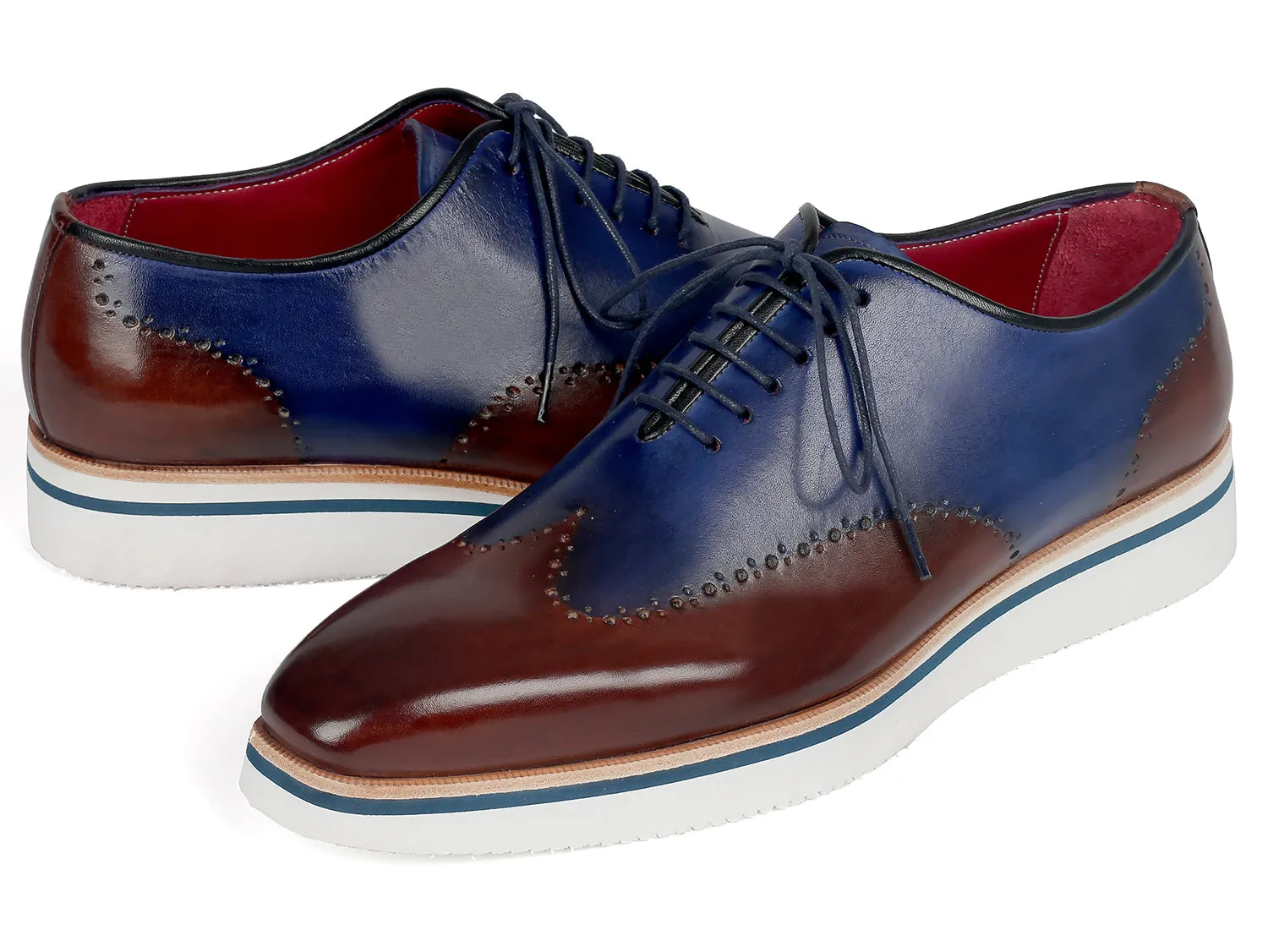 Casual Dress Shoes Wide Paul Parkman Men's Smart Casual Wingtip Oxfords Brown & Blue (ID#187-BRW-BLU)
