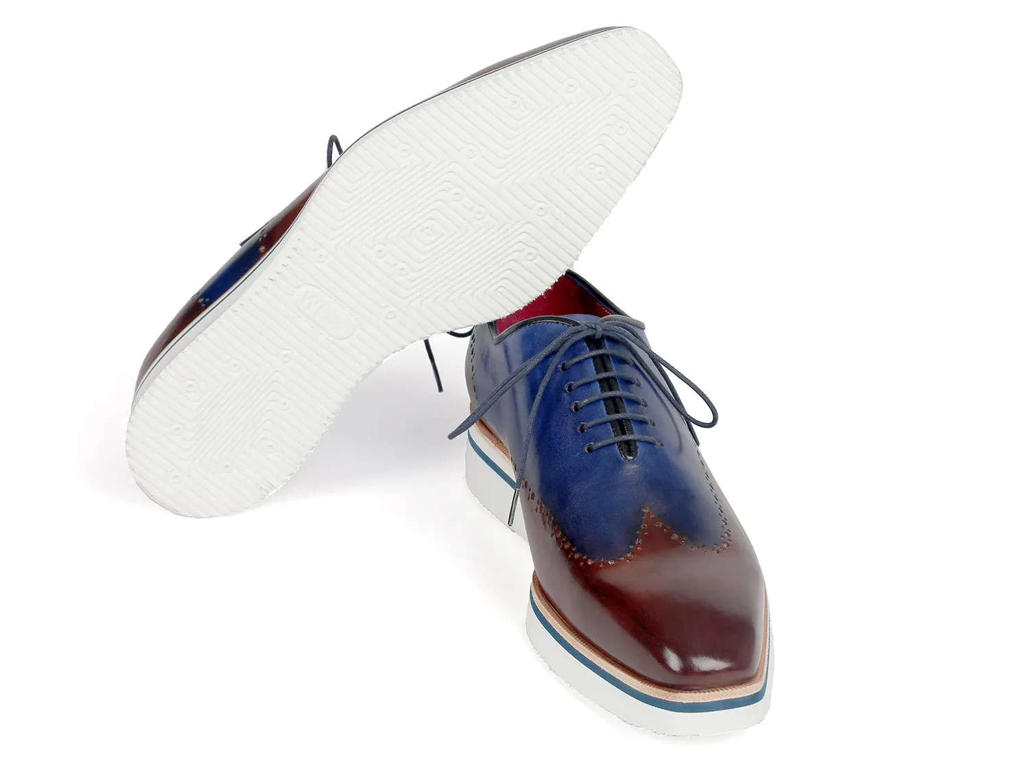 Paul Parkman Men's Smart Casual Wingtip Oxfords Brown & Blue (ID#187-BRW-BLU) Minimal Casual Shoes