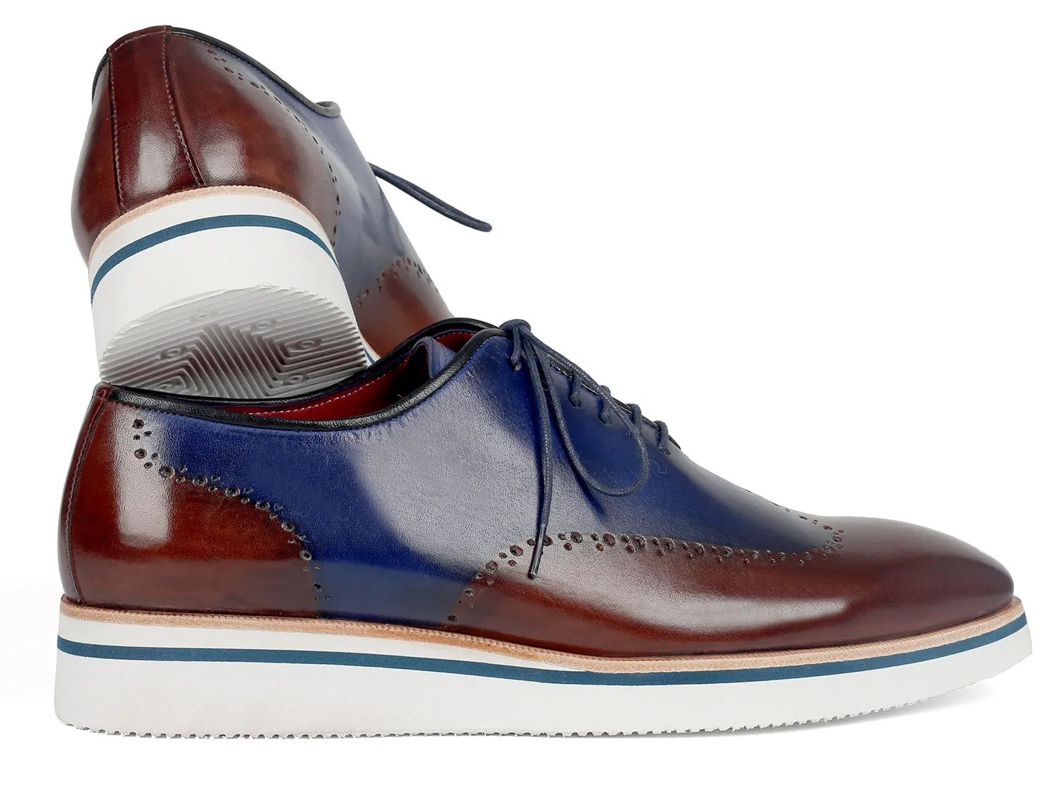 Paul Parkman Men's Smart Casual Wingtip Oxfords Brown & Blue (ID#187-BRW-BLU) Snow Casual Shoes