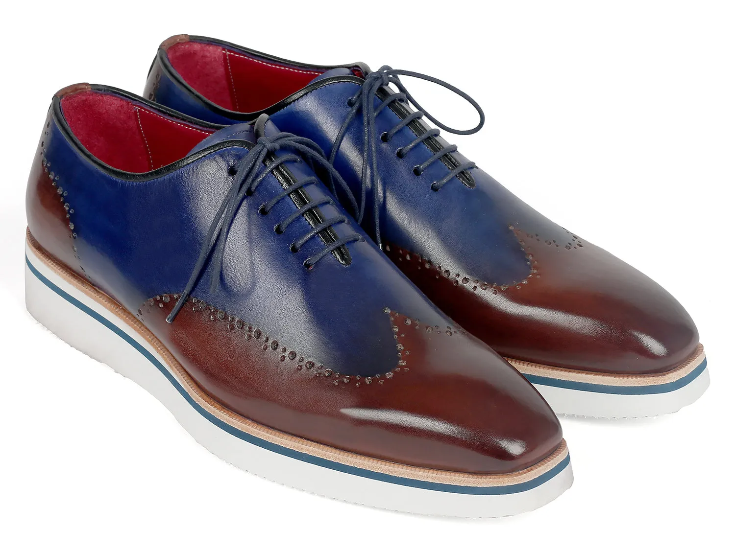 Casual Steel Toe Work Shoes Paul Parkman Men's Smart Casual Wingtip Oxfords Brown & Blue (ID#187-BRW-BLU)