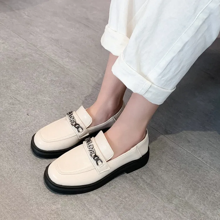 Waffle Flat Moon Shoe Women's Solid Color Square Toe Rhinestone Metal Decor Slip on Flats Shoes